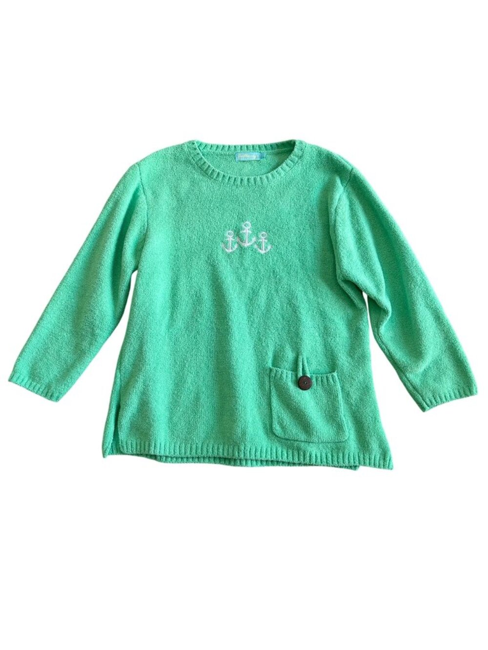 Anthonys Womens M Mint Green Terry Cloth Sweater With Anchor Pocket